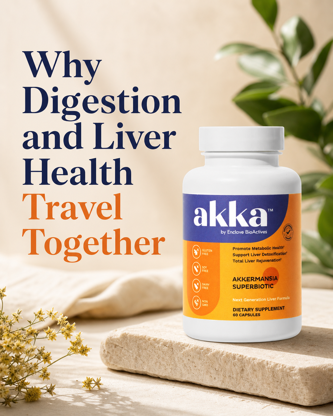 AKKA bottle with headline Why Digestion and Liver Health Travel Together